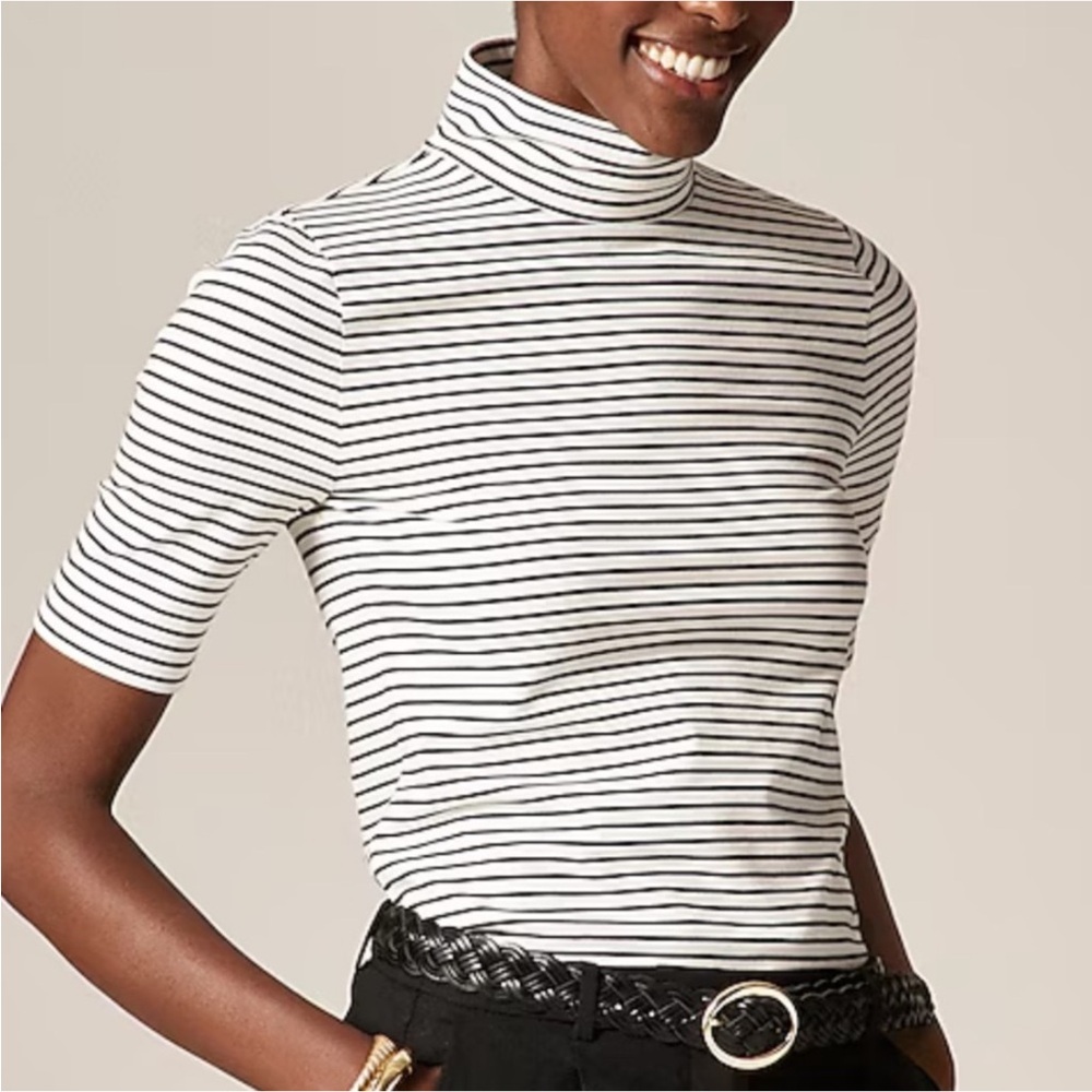 NWT J. Crew Stretch cotton-blend elbow-sleeve mockneck T-shirt S MAKEUP COLLAR - Picture 2 of 11